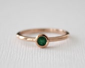 Handmade Emerald Solitaire Ring: 14K Rose Gold Bezel, May Birthstone
