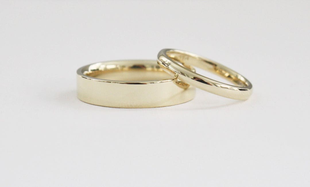 Matching Solid Yellow Gold Wedding Ring Set in 14K Wedding - Etsy
