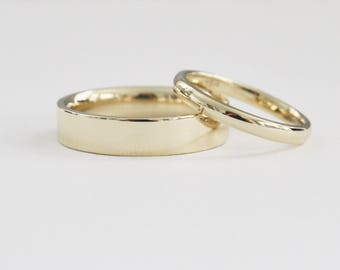 Matching Solid Yellow Gold Wedding Ring Set in 14K, Wedding Band Set, His and Her Rings