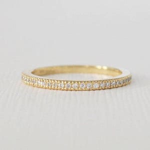 Handmade Pave' Eternity Diamond Stacking Ring, Everyday Diamond Stacking Band, Essential Gold Dainty Ring in 14K Yellow Gold