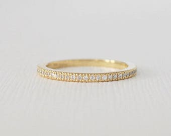 Handmade Pave' Eternity Diamond Stacking Ring, Everyday Diamond Stacking Band, Essential Gold Dainty Ring in 14K Yellow Gold