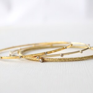 SET 3 Solid Gold Diamond Stacking Bangle Bracelets in 18K Solid Gold image 6