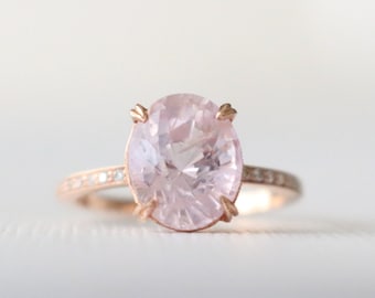 GIA Certified Solitaire 3.91 Cts. Oval Pink Sapphire Engagement Ring, Pink Gemstone Wedding Ring in 14K Rose Gold Design by Studio 1040