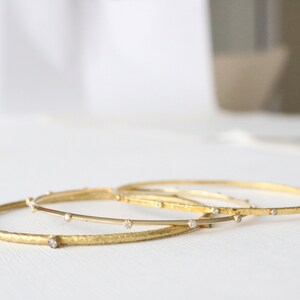 SET 3 Solid Gold Diamond Stacking Bangle Bracelets in 18K Solid Gold image 5