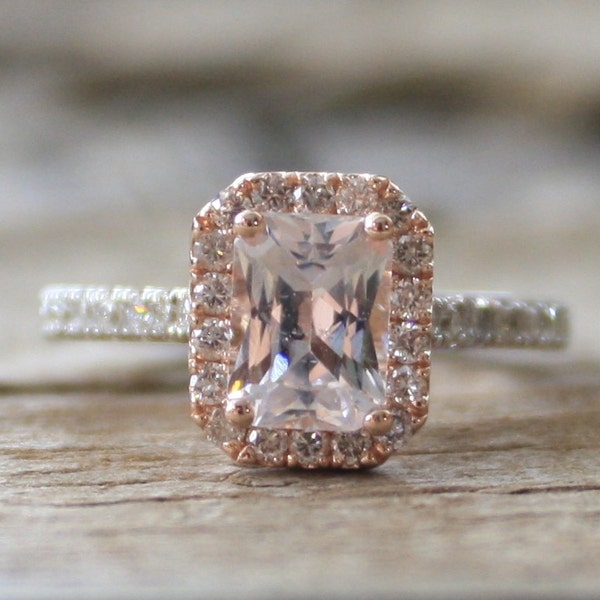 Radiant Cut  Peach Champagne Sapphire in 14K 2-Tone Rose and White Gold
