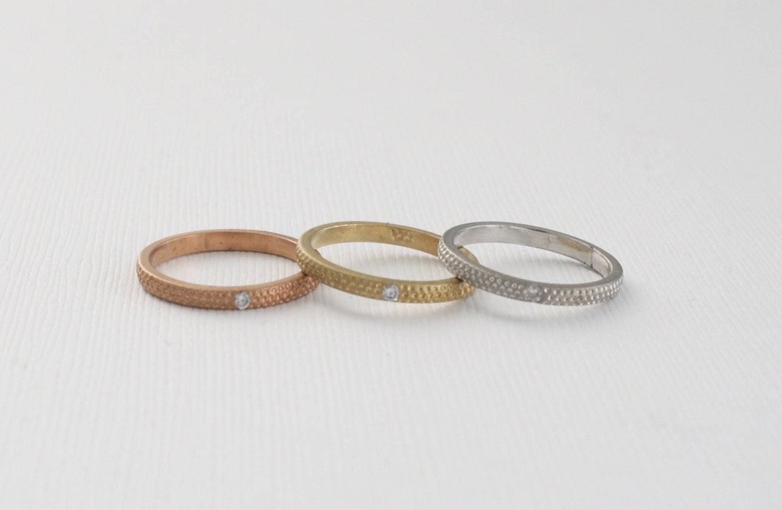 Tri-color Matte Finish Textured Diamond Ring in 14K Solid Gold - Etsy