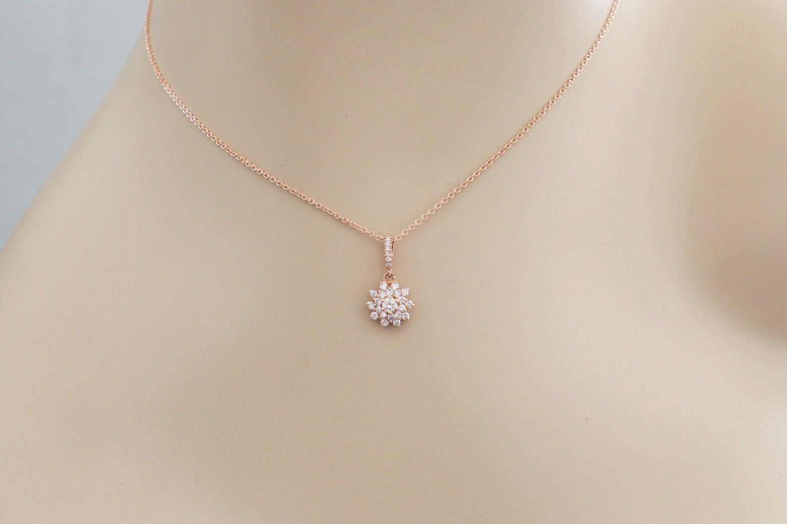 Diamond Flower Cluster Pendant in 14K Rose Gold Etsy