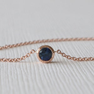 Blue Sapphire  Bezel Solitaire Necklace in 14K Rose Gold