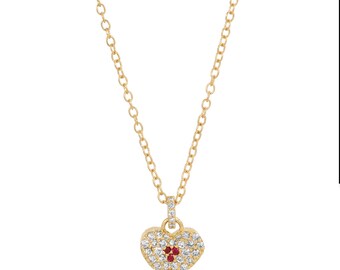 Emi Ruby and Diamond Pavé Set Heart Necklace in 18K Yellow Gold