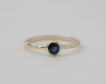 Handmade Sapphire Solitaire Ring, Sapphire Bezel Ring, Handmade Ring, September Birthstone Ring in 14K Yellow Gold