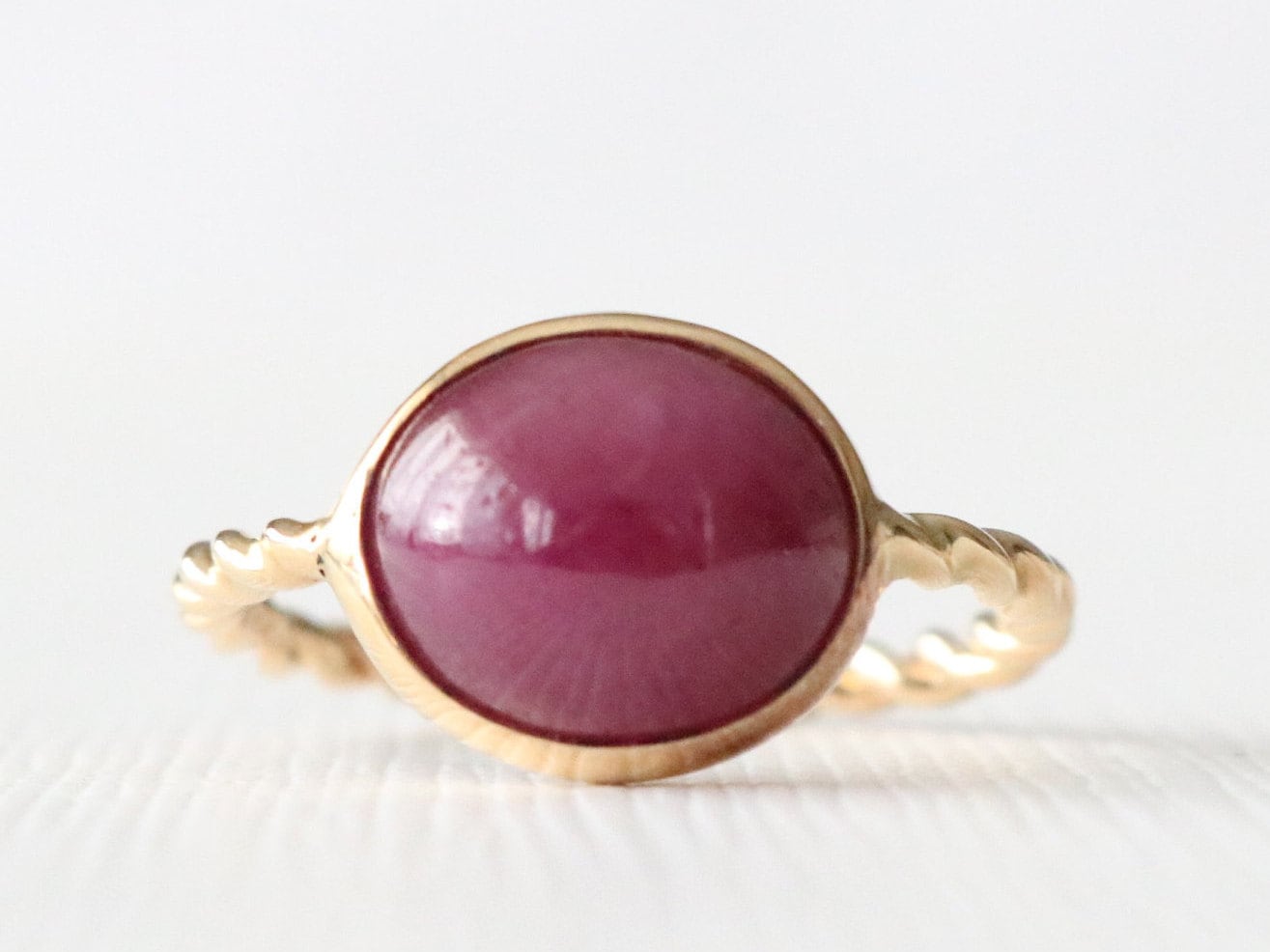 7.49 Cts Ruby Oval Cabochon Ring in 14K Yellow Gold Etsy