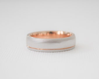 14K 2-Tone Grooved Rose And White Gold Wedding Band