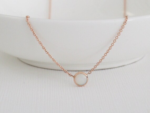 Fiery Opal Bezel October Birthstone Necklace Dainty Opal Necklace October Birthstone Necklace Opal Pendant Opal Gifts in 14K Rose Gold