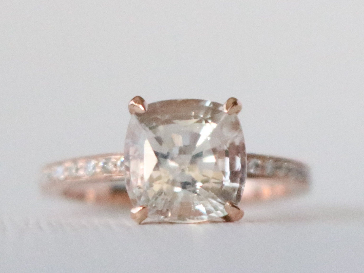 GIA 3,39 kts perzik saffier diamanten ring: 14 kt roségouden verlovingsring  - Etsy België, image size:1533x1150