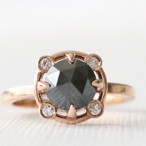 Natural Black Rose Cut Diamond Bezel Engagement Ring in 14K Rose Gold