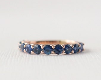 Blue Sapphire Half Eternity Ring, Sapphire Jewelry, Gifts For Her, September Birthstone Ring in 14K Rose Gold Design by Studio 1040