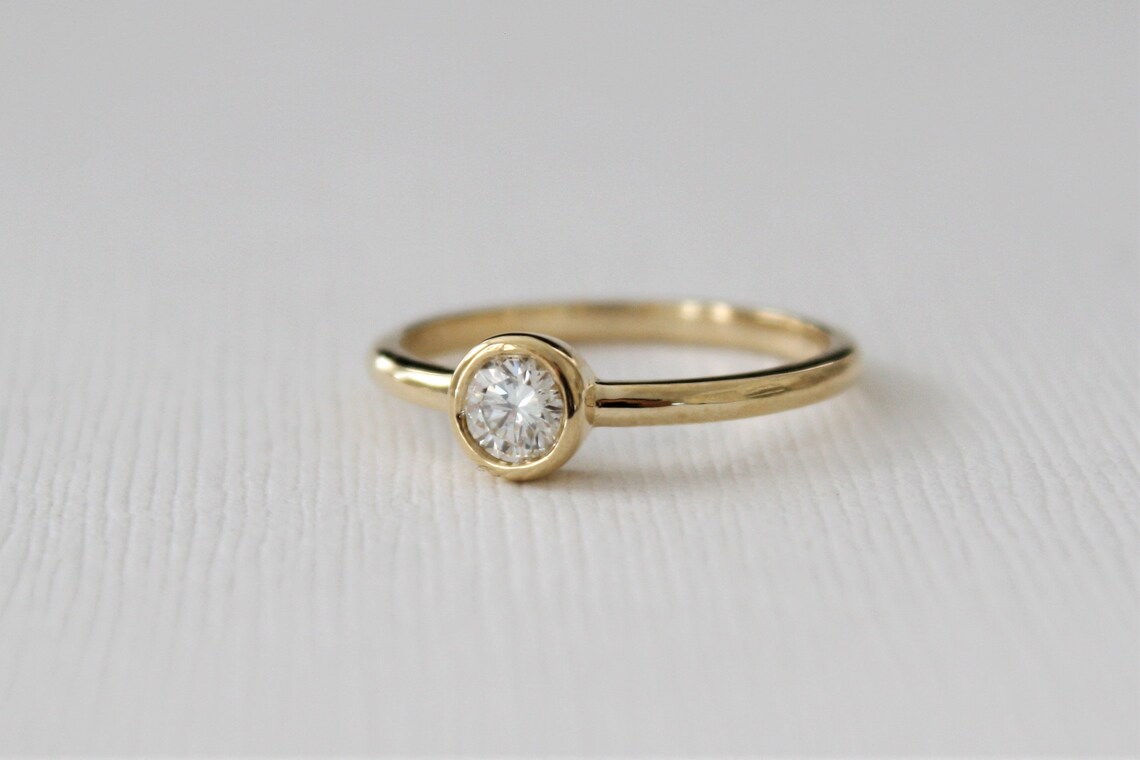 Classic Bezel Solitaire Diamond Engagement Ring Dainty - Etsy