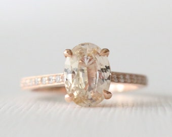 2.03 Cts. Solitaire Oval Peach Sapphire Diamond Engagement Ring, Handmade Classic Peach Gemstone Wedding Ring in 14K Rose Gold