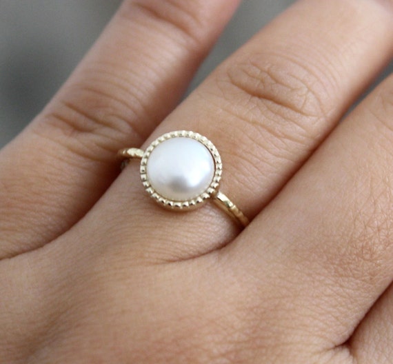 Pearl bezel sale ring