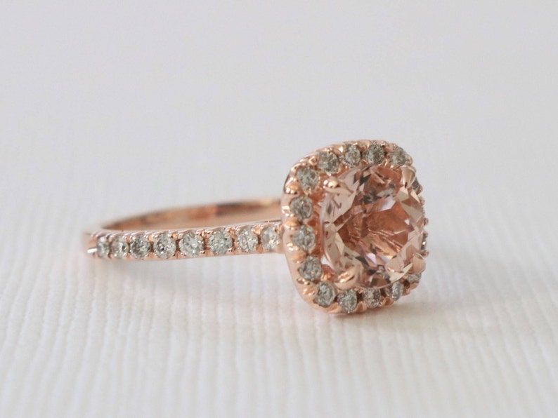 SET Morganite Diamond Halo Engagement Ring and Matching image 2