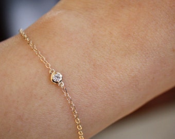 Diamond by the Yard Bracelet, Everyday Diamond Layering Minimalist Bracelet, Dainty April Birthstone Bracelet in 14K Solid Yellow Gold