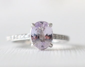 Oval Ballerina Pink Sapphire Diamond Engagement Ring, Pink Sapphire Ring, Pink Gemstone, Modern Oval Wedding Ring in 14K White Gold
