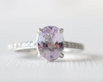 Oval Pink Sapphire Diamond Ring: 14K White Gold Engagement Ring