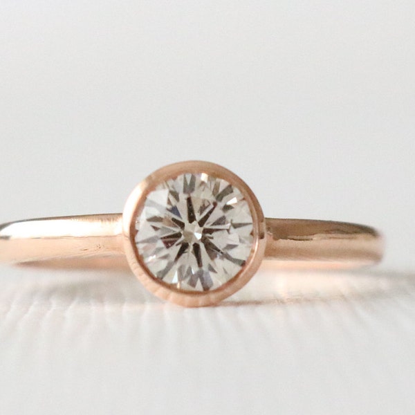 Bezel Solitaire Diamond Engagement Ring, Everyday Diamond Stacking Ring, Jewelry Gifts For Her, Anniversary Ring in 14K Rose Gold