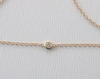 Dainty Diamond Bracelet: 14K Yellow Gold April Birthstone