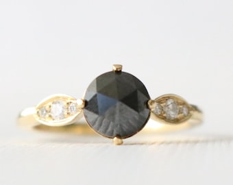 Rose Cut Black Diamond Solitaire Engagement Ring, Black Diamond Ring, Rose Cut Engagement Ring, Alternative Engagement in 18K Yellow Gold