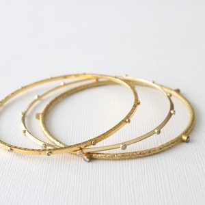 SET 3 Solid Gold Diamond Stacking Bangle Bracelets in 18K Solid Gold image 3