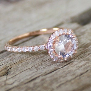 1.02 Cts. White Sapphire Diamond Engagement Ring in 14K Rose Gold Halo Setting