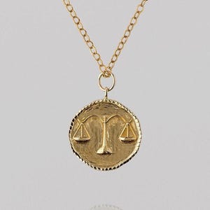 14K Gold Necklace Libra Zodiac Necklace Pendant, Celestial Medallion Necklace, Libra Handmade Gold Necklace, Birthday Gift