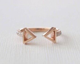 Triangle Cuff Cutout Diamond Ring, Diamond Cuff Ring, Stacking Ring in 14K Rose Gold Design by Studio 1040