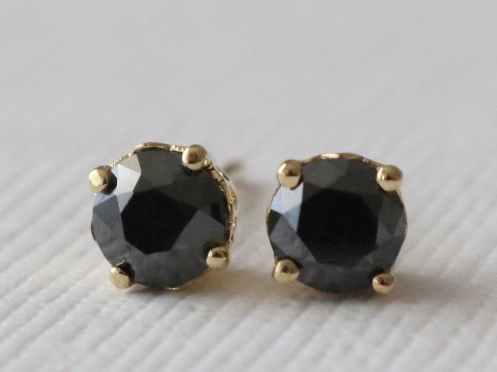 Rose Cut Black Diamond Stud Earrings, Black Diamond Earrings