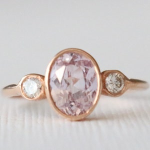 Rosa Saphir Diamant Ring: 14K Rose Gold Lünette Verlobungsring