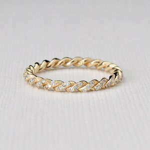 Diamond Twist Pave Band, Diamond Stacking Twist Ring in 14K Yellow Gold