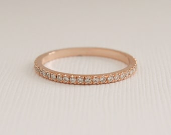 Full Eternity 1.8 MM Diamond Ring, Diamond Stacking Wedding Band in 14K Rose Gold