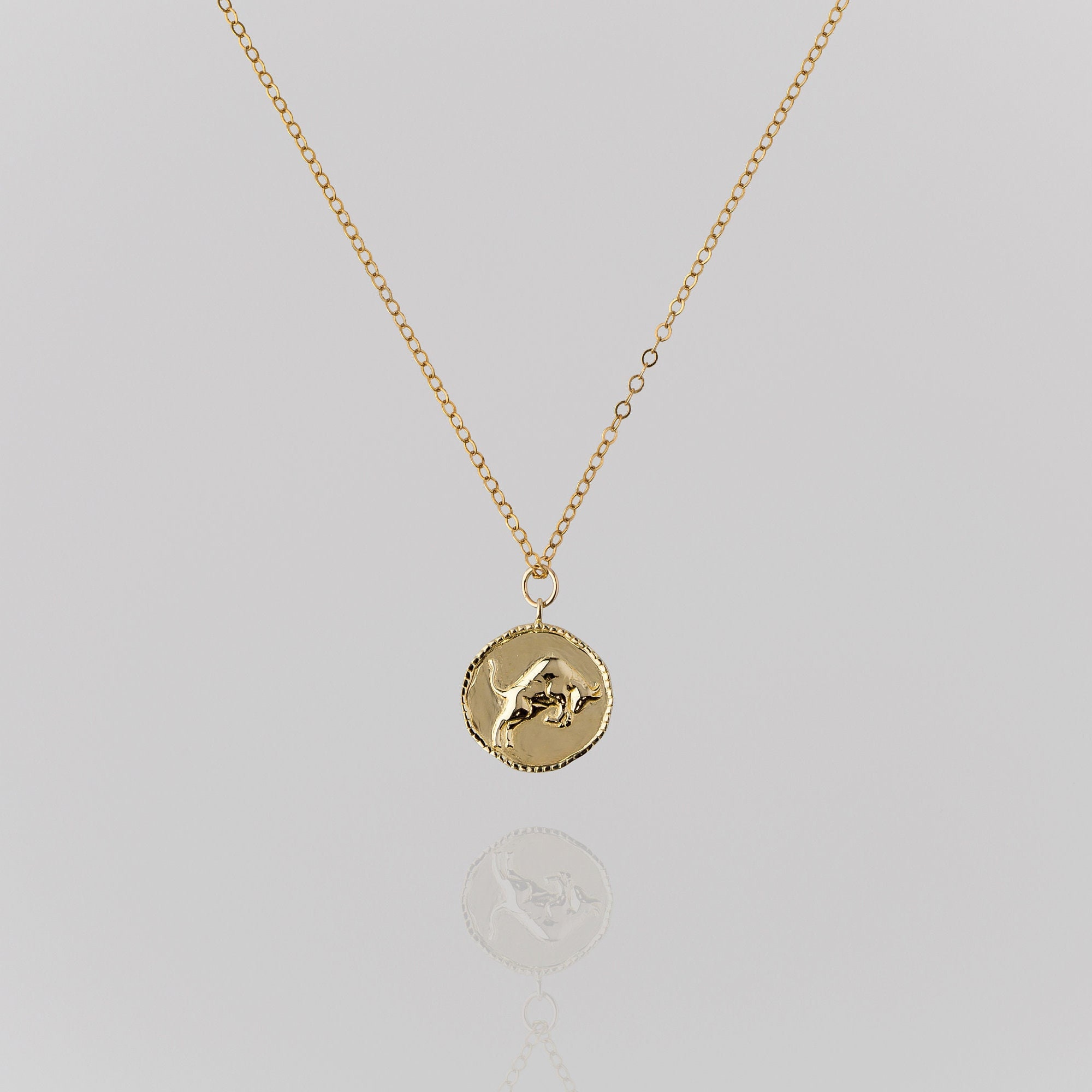 Zodiac Gold Pendant Coin Necklace with Astrology Symbol and Inspired Word -  TAURUS – Jane Win by Jane Winchester Paradis