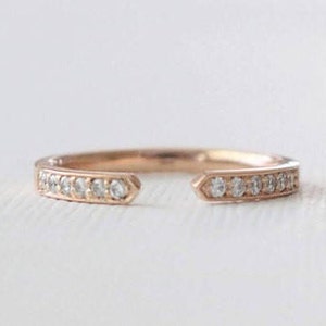 Half Eternity Pave' Diamond Cuff Ring in 14K Rose Gold