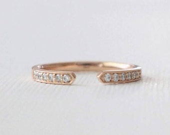 Half Eternity Pave' Diamond Cuff Ring in 14K Rose Gold