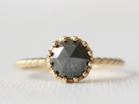 Rose Cut Black Diamond Vintage Inspired Twist Ring Black Diamond