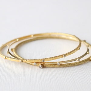 SET 3 Solid Gold Diamond Stacking Bangle Bracelets in 18K Solid Gold image 1