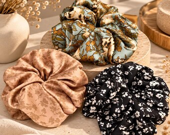 Vintage satijnen scrunchie met bloemenprint – Zachte elastische haarelastiek