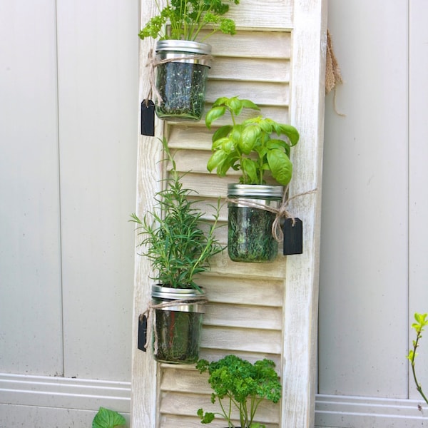 Recycled Shutter Mason Jar Herb Garden