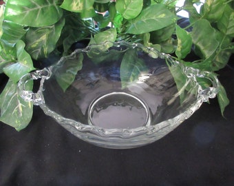 Fostoria Oval Bowl, fluted rim, vintage, clear, handles, serving bowl, fruit bowl