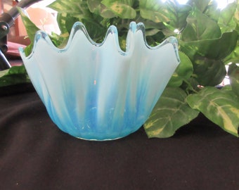 Fenton Blue Fluted Glass Dish, bowl, vintage, gift for her