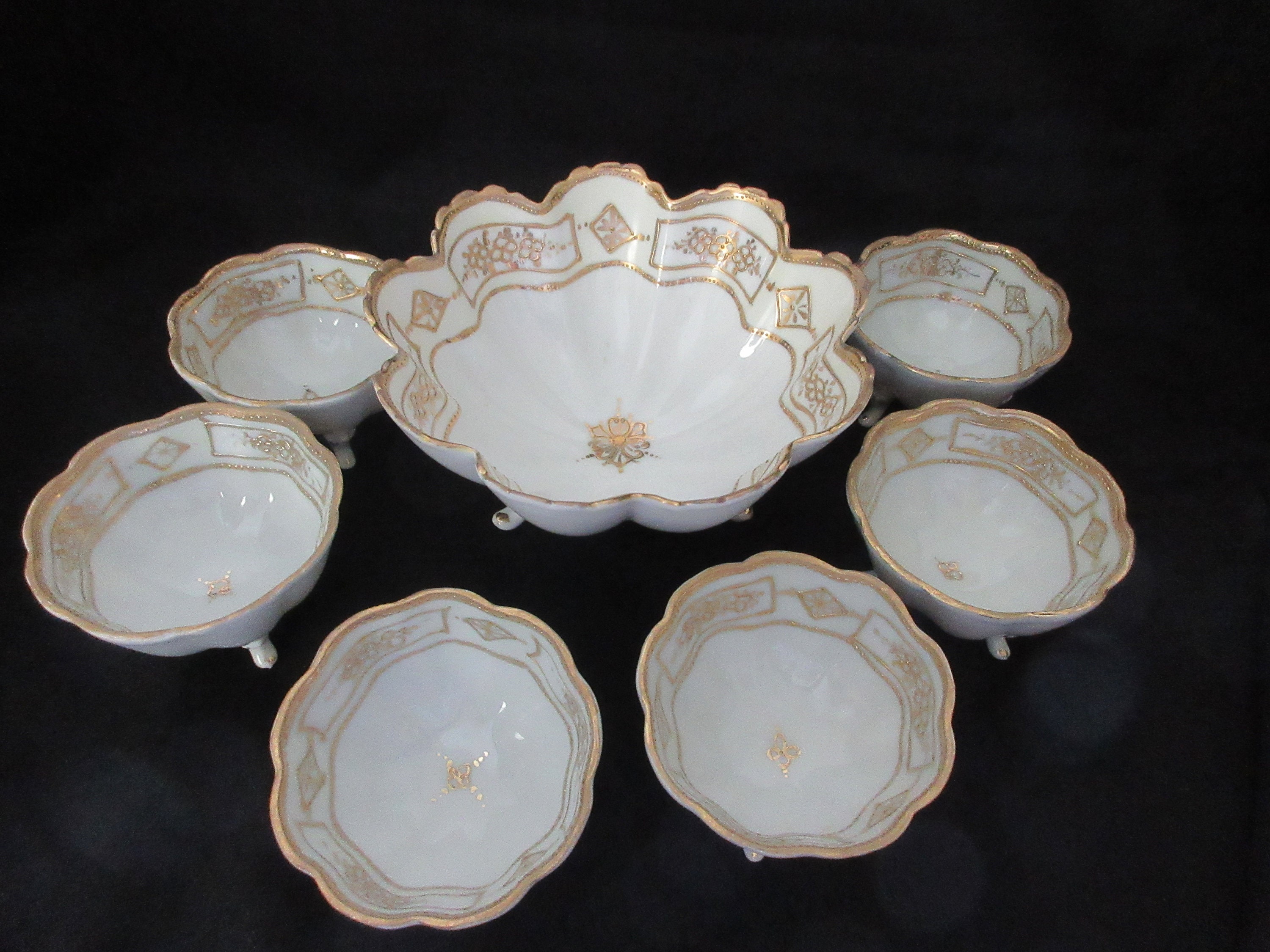 Nippon Nut Bowl Set Cherry Bowl Set Gold Hand Painted Etsy