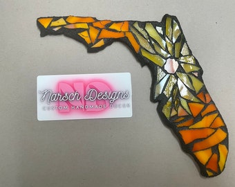 Florida Mosaic, Stained Glass Mosaic, Magnet, Ornament, wall map decor, wall hanging decor, State of Florida, Souvenir, Florida Vacations