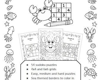 Ocean Sudoku and Coloring Pages for Kids Age 5-8